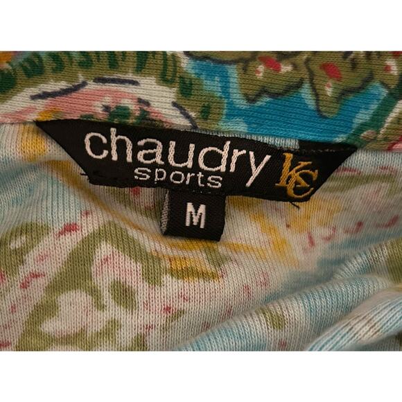 NWT Chaudry Sports Women's V-Neck Blue Sky Floral Top Beaded Boho Blouse-Size M - Picture 6 of 7